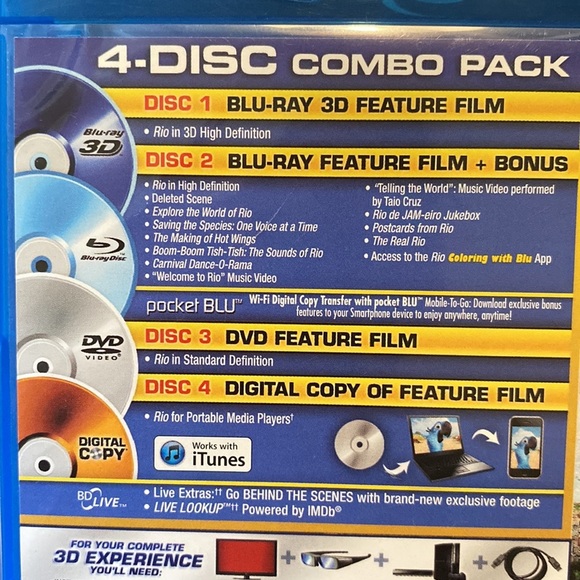 Rio 3D Blu-ray Movie discs set of 3 - Blu-ray 3D, Blu-Ray DVD, & Digital Copy - Picture 7 of 10